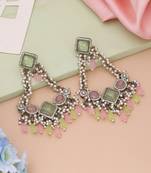 Pink & pista green color kundan earrings