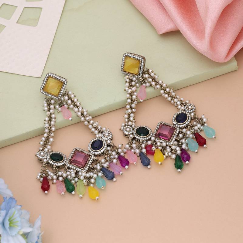 Multi color kundan earrings