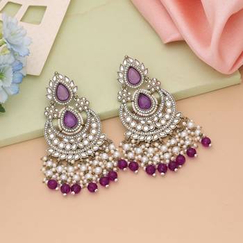 Purple color kundan earrings 1