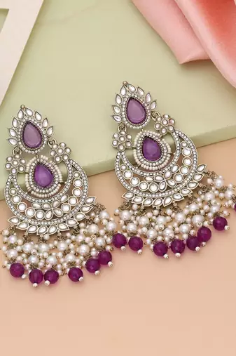 Purple color kundan earrings