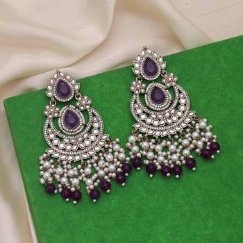 Purple color kundan earrings 2