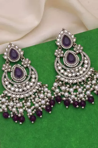 Purple color kundan earrings