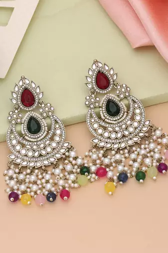 Maroon & green color kundan earrings