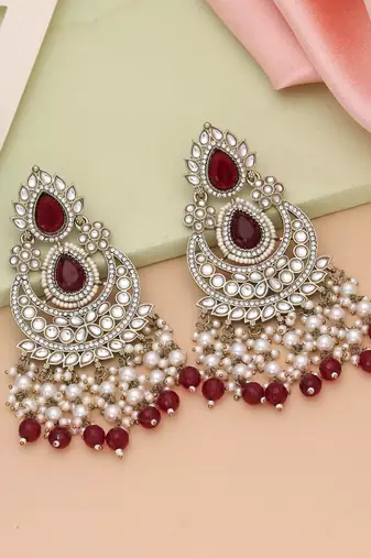 Maroon color kundan earrings