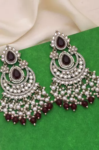 Maroon color kundan earrings