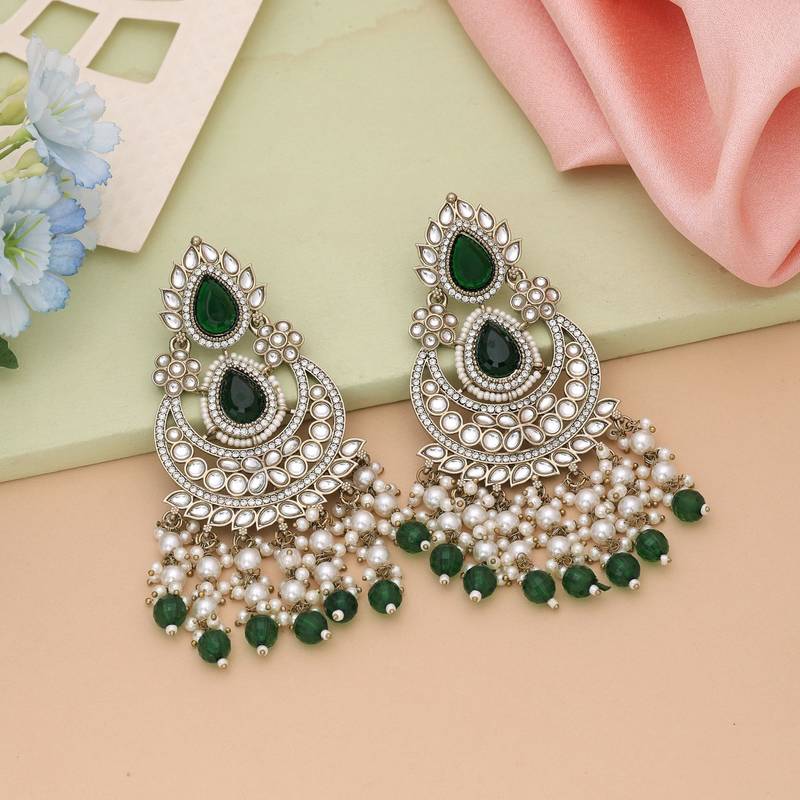 Green color kundan earrings