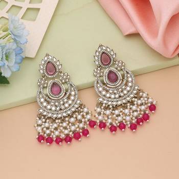 Rani color kundan earrings 1