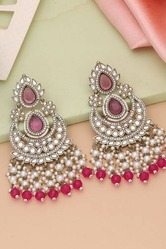 Rani color kundan earrings