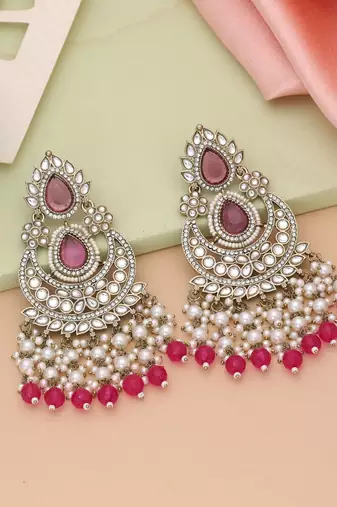 Rani color kundan earrings