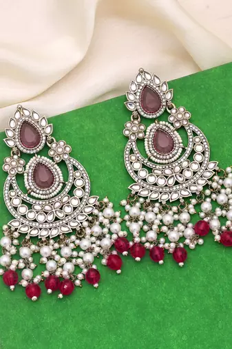 Rani color kundan earrings