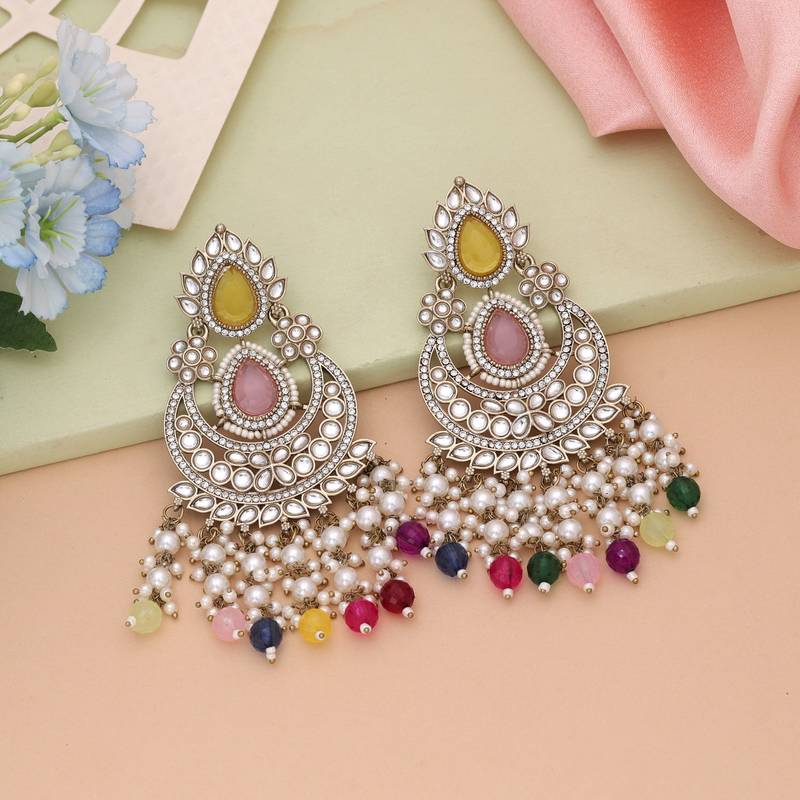 Multi color kundan earrings