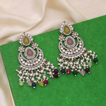 Multi color kundan earrings 2