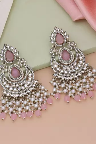 Pink color kundan earrings