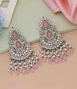 Pink color kundan earrings
