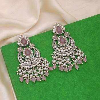 Pink color kundan earrings 2