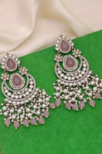 Pink color kundan earrings