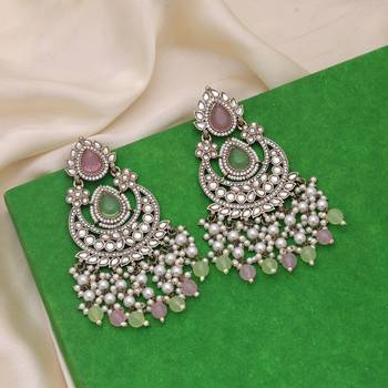 Pink & pista green color kundan earrings 2
