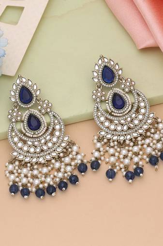 Blue color kundan earrings