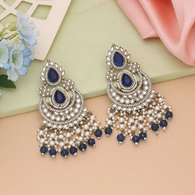 Blue color kundan earrings