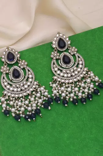 Blue color kundan earrings
