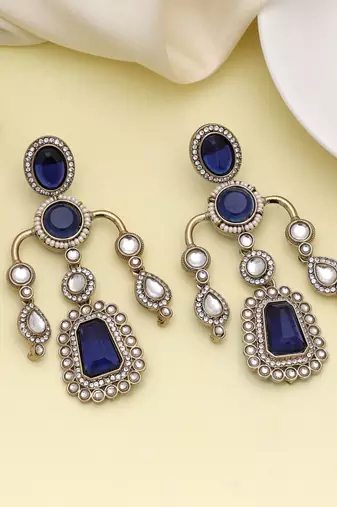 Blue color kundan earrings