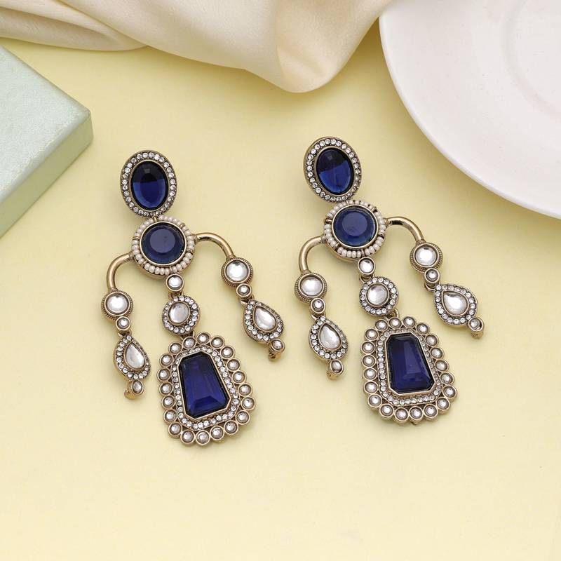 Blue color kundan earrings