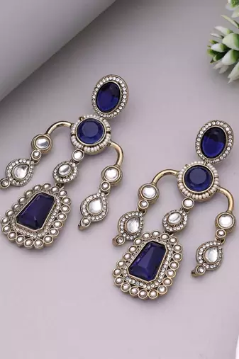 Blue color kundan earrings