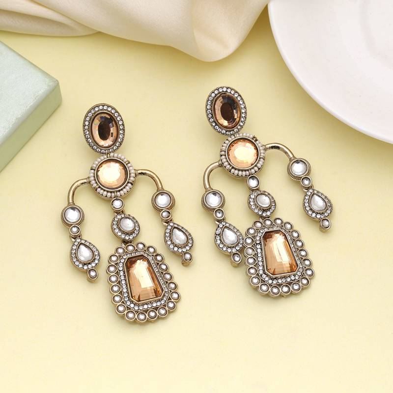 Gold color kundan earrings