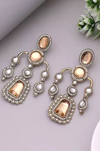 Gold color kundan earrings