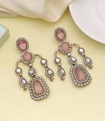 Pink color kundan earrings