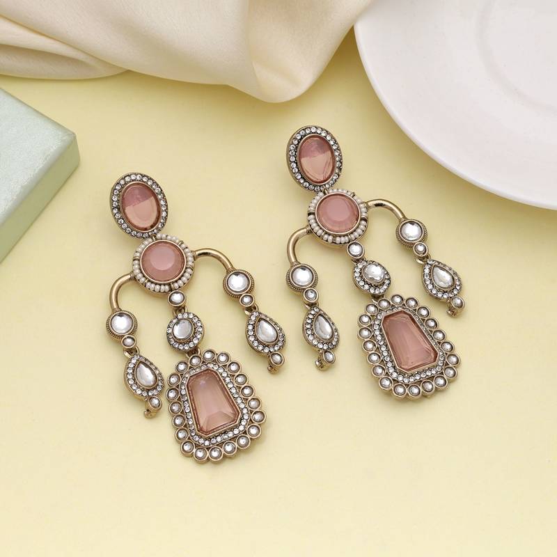 Pink color kundan earrings