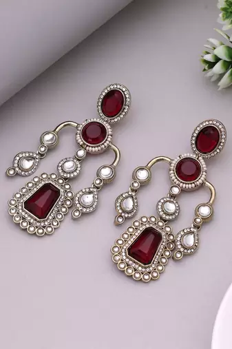 Maroon color kundan earrings