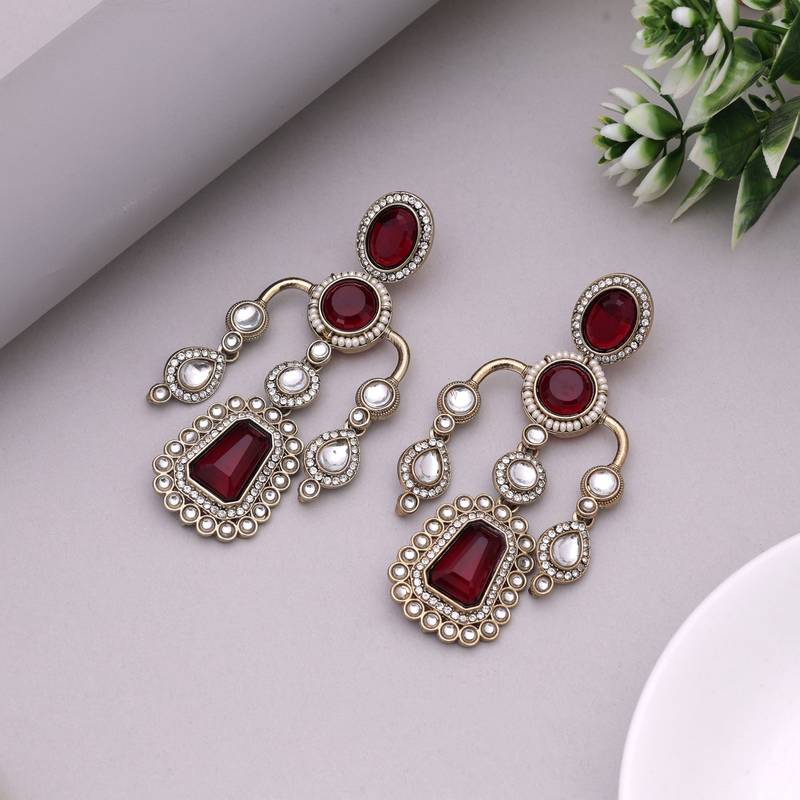 Maroon color kundan earrings