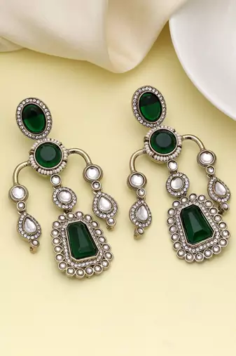 Green color kundan earrings