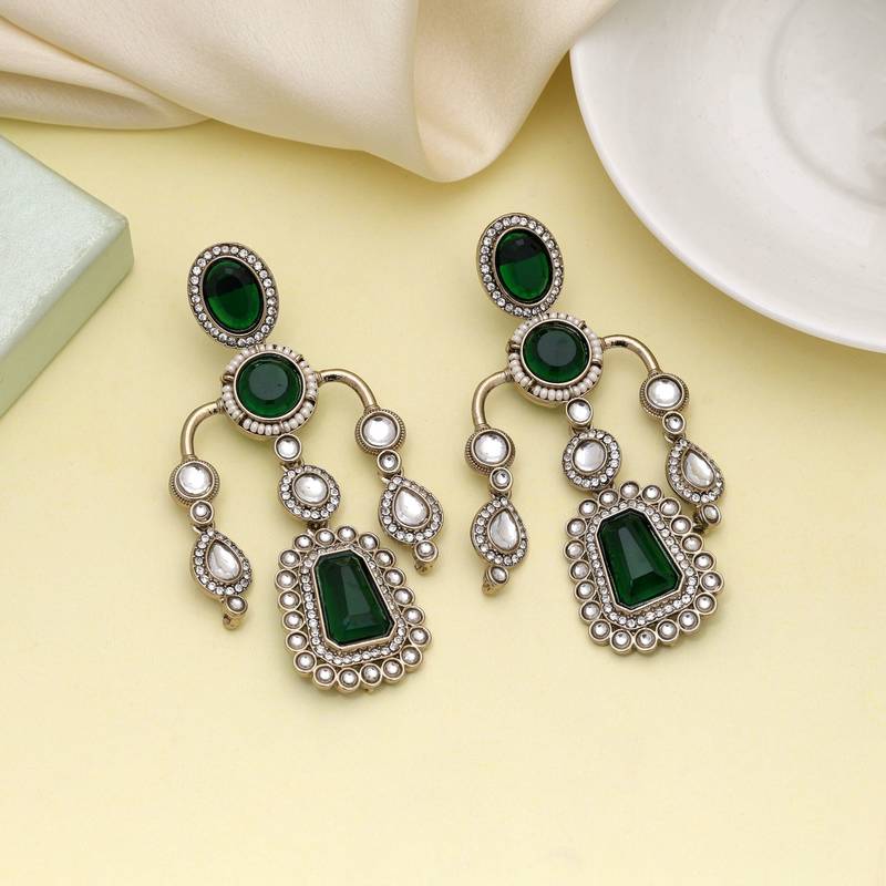 Green color kundan earrings