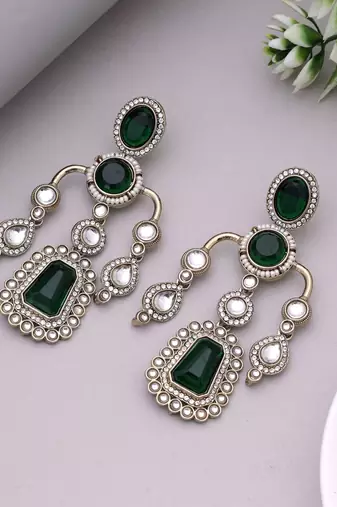 Green color kundan earrings