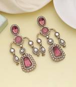Magenta color kundan earrings
