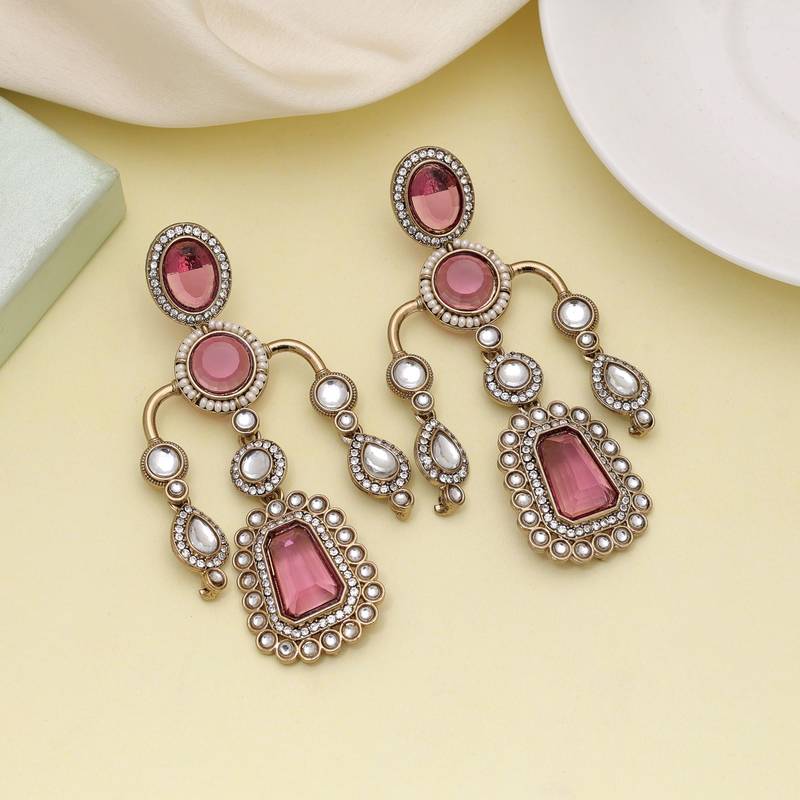 Magenta color kundan earrings