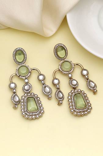 Pista green color kundan earrings