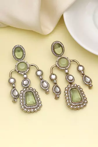 Pista green color kundan earrings