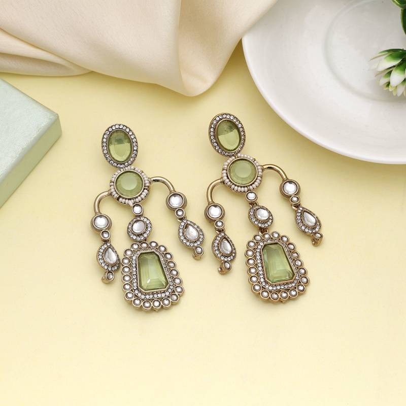 Pista green color kundan earrings
