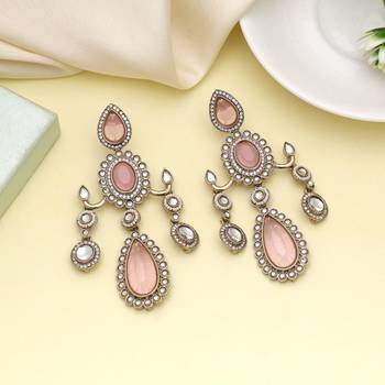 Pink color kundan earrings 1