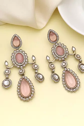 Pink color kundan earrings
