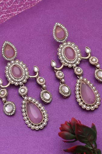 Pink color kundan earrings