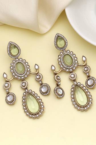 Pista green color kundan earrings