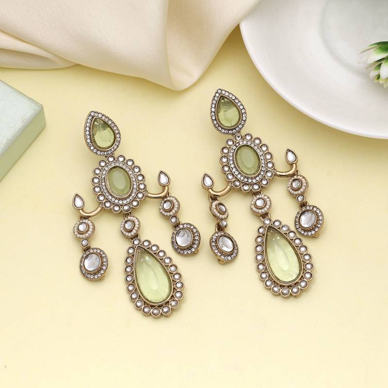 Pista green color kundan earrings