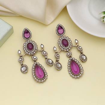 Purple color kundan earrings 1