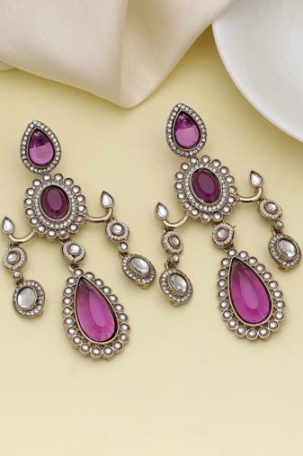 Purple color kundan earrings