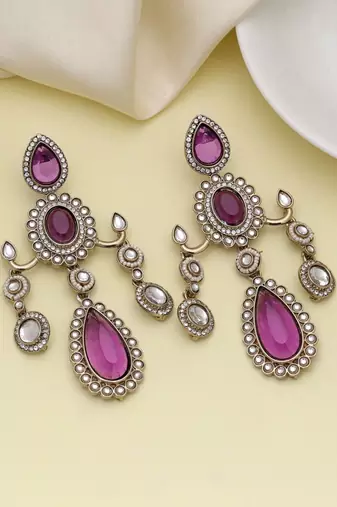 Purple color kundan earrings