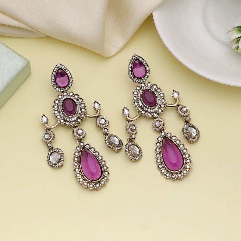 Purple color kundan earrings